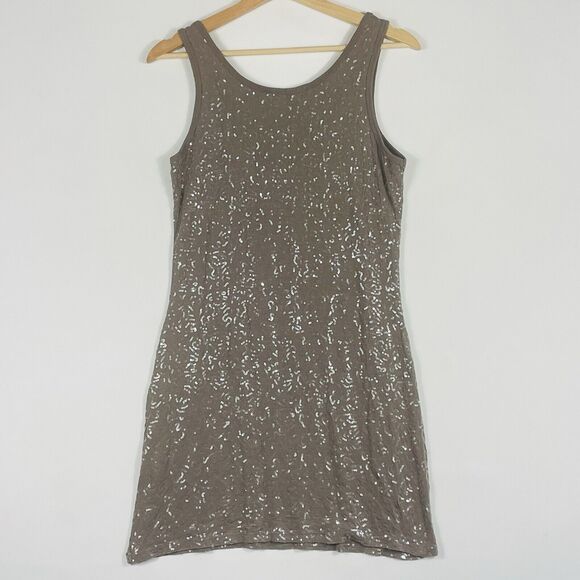 Kaos Italy Tan Sequin Swirl Mini Sleeveless Sheath‎ Bodycon Dress Women's Medium - Picture 5 of 7